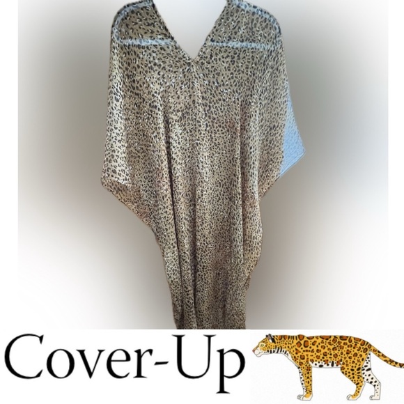 🐆⛱️👙V-Neck Sheer Maxi Leopard Print Swimsuit Cover Up / Poncho / Beach & Pool - Picture 17 of 17